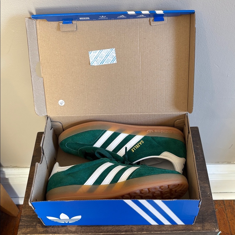 adidas Green Suede Gazelle Indoor Sneakers with White Stripes - Picture 10 of 10